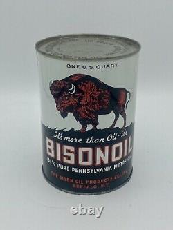 Vintage NOS Bisonoil Motor Oil Quart FULL Buffalo NY RARE Bison Oil Products Co