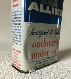 Vintage Oil Can ALLIED Outboard Motor 1 Quart CHICAGO ILL. Empty 2 Cycle RARE