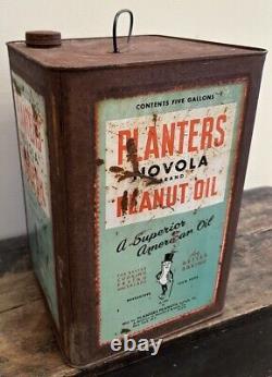 Vintage Original PLANTERS PEANUT OIL NOVOLA FIVE GALLON TIN CAN RARE 1940's