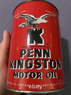 Vintage Original RARE Penn Kingston Graphic Motor Quart Oil Can Philadelphia
