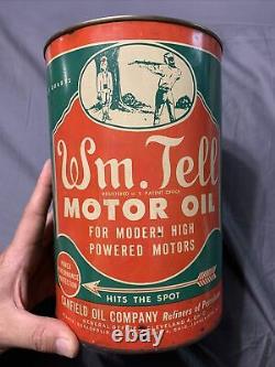 Vintage Original Wm. Tell RARE 40s 5 Quart Motor Oil Graphic Can Canfield Oil Co