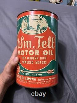 Vintage Original Wm. Tell RARE 40s 5 Quart Motor Oil Graphic Can Canfield Oil Co