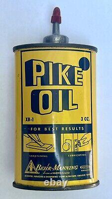 Vintage Pike Oil Tin 3 Oz Oil Can Empty Rare