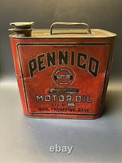 Vintage RARE 1920s Pennico Oil Company Engine Oil 2 Gallon Advertising Oil Can