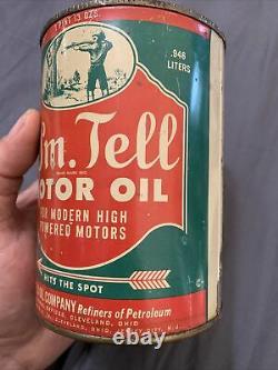 Vintage RARE 1940s Wm. Tell Motor Oil Graphic Quart can Canfield Oil Corp OH