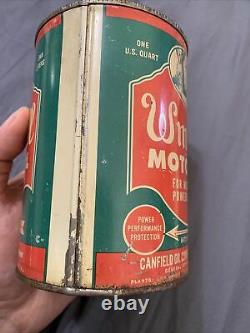 Vintage RARE 1940s Wm. Tell Motor Oil Graphic Quart can Canfield Oil Corp OH