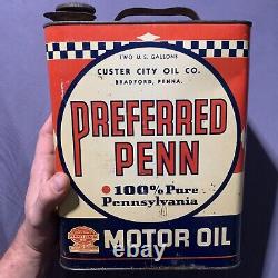 Vintage RARE Early Auto Service Preferred Penn Custer City Two Gallon Oil Can