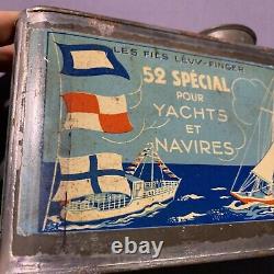 Vintage RARE French Marine Varnish Paint Boat Water Flag Graphic Can Tin