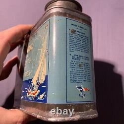 Vintage RARE French Marine Varnish Paint Boat Water Flag Graphic Can Tin