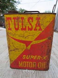 Vintage RARE Gas Oil Service Station Gallon Can TULSA SUPER-X Motor Oil Longhorn