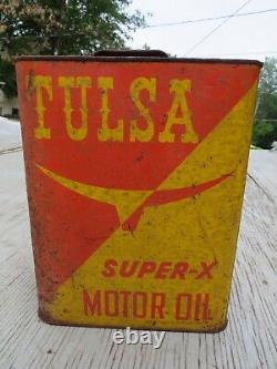 Vintage RARE Gas Oil Service Station Gallon Can TULSA SUPER-X Motor Oil Longhorn