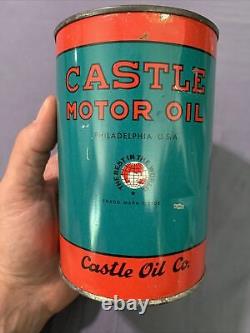 Vintage RARE Graphic Quart Service Station Castle Motor Oil Can Philadelphia PA