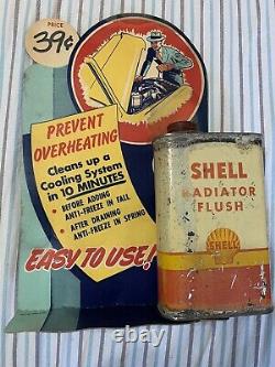 Vintage RARE Shell Gasoline Oil Radiator Flush Can Graphic Store Display Sign