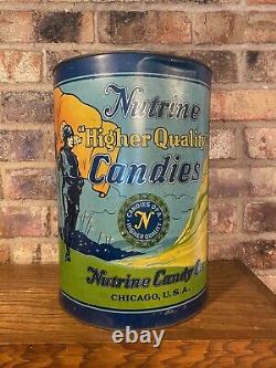 Vintage Rare 1930's Nutrine Candies Litho Tin Can, Chicago Illinois