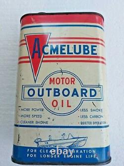 Vintage Rare Empty Acme Refining Co Acmelube Outboard Motor Oil Tin Can 1 Quart