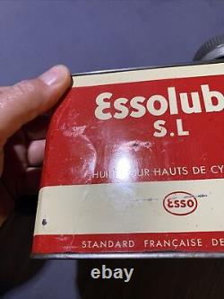 Vintage Rare Esso Early Automobile Squatty French Essolube S. L. Motor Oil Can