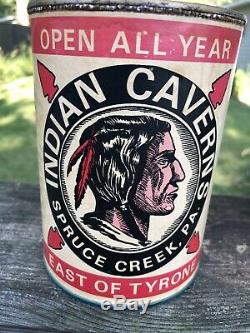 Vintage Rare Indian Caverns Spruce Creek PA Quart Paper Label Oil Can Gas Soda