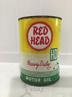 Vintage Rare Red Head Heavy Duty Full Oil 1 Quart Can advertising oil and Gas