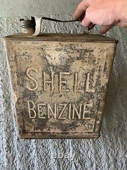 Vintage Rare Shell Benzine 2 Gallon Petrol Can Oil Automobilia Old