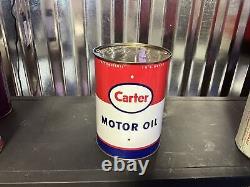 Vintage Rare To Find Carter Oil Company Motor Oil Can Metal Quart Made In USA