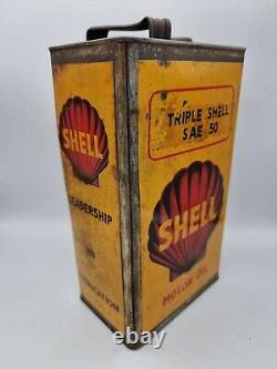 Vintage Rare Triple Shell 1 Gallon Oil Tin Can Motoring Automobilia Garage Barn