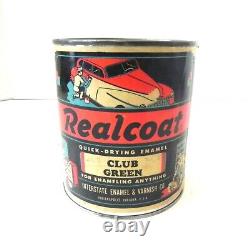 Vintage Realcoal Club Green Enamel 1/4 Gallon Can Full Rare Pre Owned Rare Can