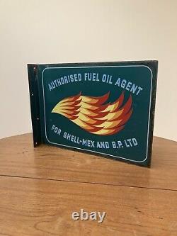 Vintage Shell Mex & BP Motor Oil Can Enamel Sign Rare Automobilia Garage c. 50s