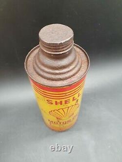 Vintage Shell Motor Oil Round Quart Can Tin Garage Automobilia Motoring Rare
