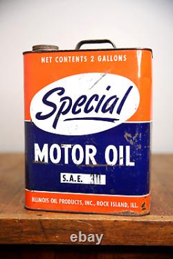 Vintage Special 2 Gallon Motor Oil Can Rare Graphic Illinois oil petroliana