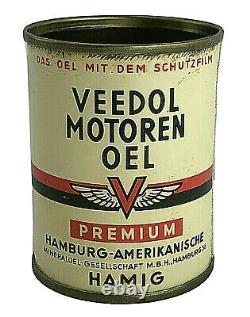 Vintage VEEDOL MOTOREN German Motorcycle Motor Oil Can 1/2 Pint RARE PREMIUM s1