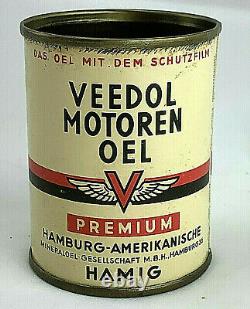 Vintage VEEDOL MOTOREN German Motorcycle Motor Oil Can 1/2 Pint RARE PREMIUM s1
