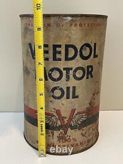Vintage Veedol Motor Oil 5 Quart Advertising Tin 1950s Oil Can RARE