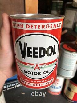 Vintage Veedol Rare Green Stripe Motor Oil Quart Can metal original flying A