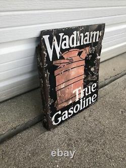 Vintage Wadhams RARE Flange Sign Oil Can Gas Station Advertising Sign