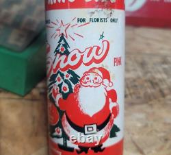 Vintage Xmas Tree Spray SNOW Can RARE PINK Santa mcm art label decoration old