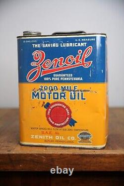 Vintage Zenoil 2 Gallon Motor Oil Can Rare Graphic Zenith Oil Pennsylvania
