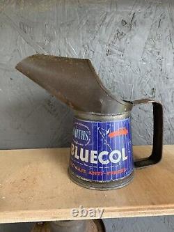 Vintage rare half pint bluecol oil jug pourer tin can
