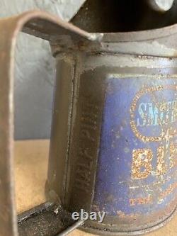Vintage rare half pint bluecol oil jug pourer tin can