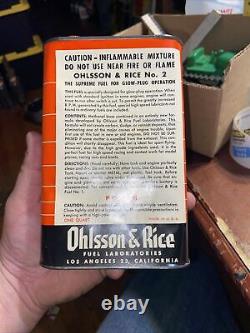 Vintage super rare Ohlsson & Rice 2 paper label supreme fuel can 2/3 full