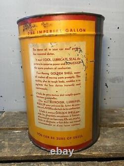 Vtg 1940s Shell Golden Shell Motor Oil 1 Imperial Gallon Oil Can Tin Canada Rare