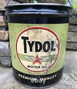Vtg 40s Tydol Motor Oil 5 Gallon Oil Can Bucket Tide Water Assocd Flying A Rare