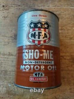Vtg MFA SHO-ME Empty Metal 1 Quart Motor Oil Can Missouri Gas & Oil. RARE