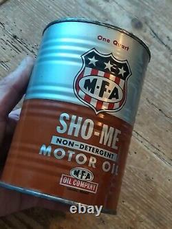 Vtg MFA SHO-ME Empty Metal 1 Quart Motor Oil Can Missouri Gas & Oil. RARE