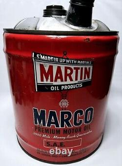 Vtg Marco 5 Gallon Premium Motor Oil Can EMPTY- S'Martin Up With Martin's- RARE