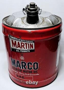 Vtg Marco 5 Gallon Premium Motor Oil Can EMPTY- S'Martin Up With Martin's- RARE