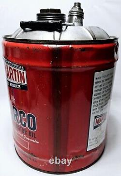 Vtg Marco 5 Gallon Premium Motor Oil Can EMPTY- S'Martin Up With Martin's- RARE