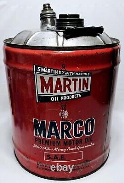 Vtg Marco 5 Gallon Premium Motor Oil Can EMPTY- S'Martin Up With Martin's- RARE