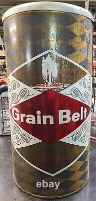 Vtg RARE Grain Belt Beer ASHTRAY Tin TRASH CAN Advertising Bar Cigarette Old