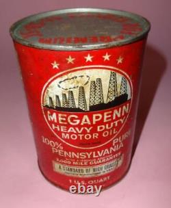 Vtg Rare USA Megapenn Heavy Duty Motor Oil Lubricants Pennsylvania Tin Can Box