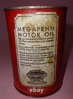 Vtg Rare USA Megapenn Heavy Duty Motor Oil Lubricants Pennsylvania Tin Can Box